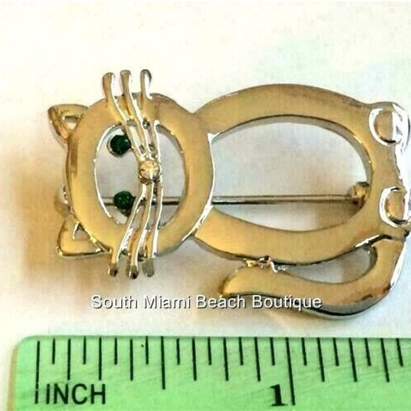 Cat Kitten Pin Brooch Crystal Silver Rhodium Plated Kitty Lady Rescue Vet Gift - Picture 7 of 8